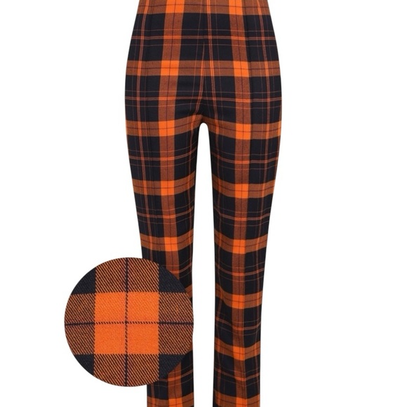 Bonnie COLLECTIF London Pumpkin Check plaid  Cigarette Halloween Trousers pants - Picture 1 of 10